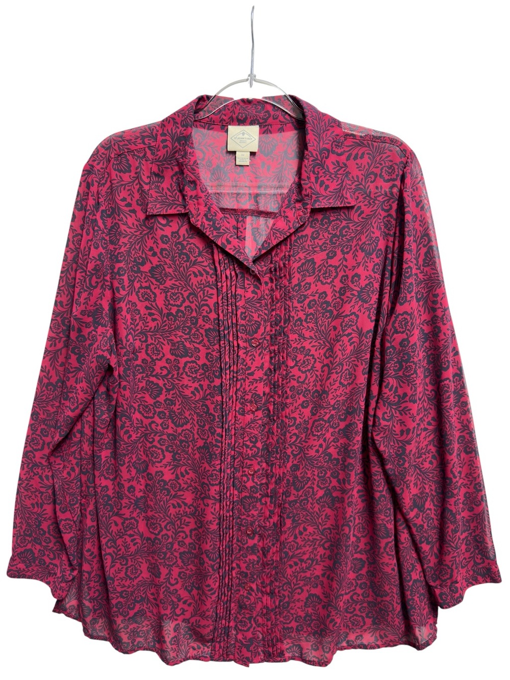 Tuxedo Chiffon Knit Toile Floral Paisley Bouquet Shirt Blouse Top